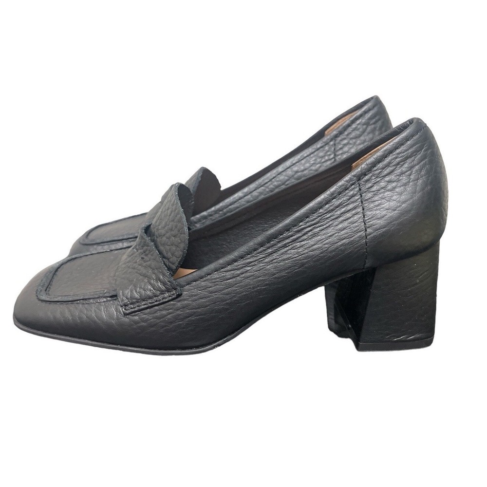 Aquatalia Pumps Womens 5.5 2142001 Black Pebbled Leather Block Heel Loafer
